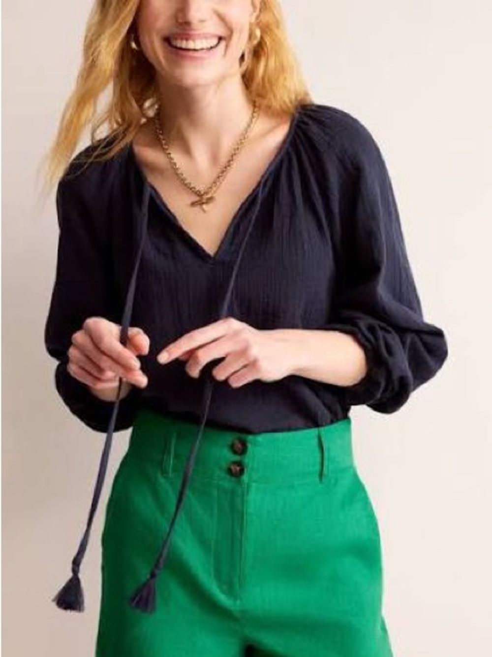 Boden V-Neck Peasant Blouse
